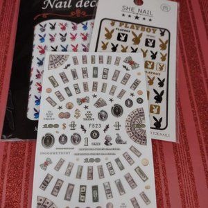 NEW! Set 3 Playboy & Dollar Nail Decals/Stickers + Gift!